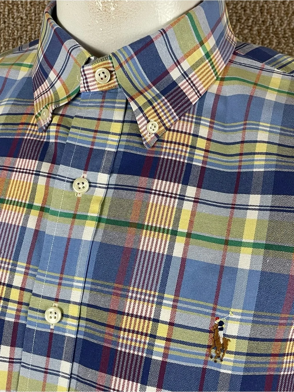 Polo Ralph Lauren Oxford Shirt Men’s XL Plaid Button Down Flesh Pony 304